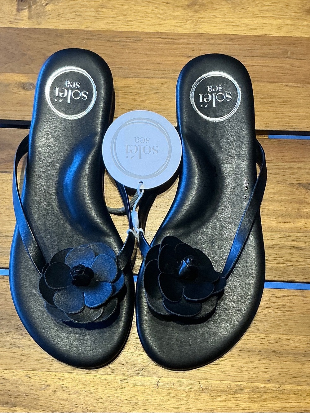 Women's Black Floral Slip-On Sandals